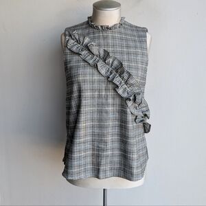 Zara Plaid Ruffle Sleeveless Blouse